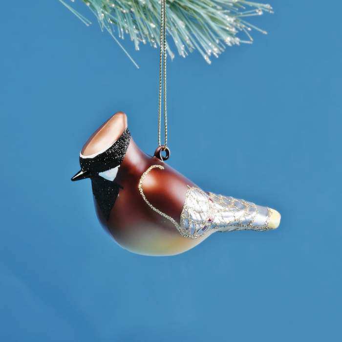 Blown Glass Bird Ornament Cedar Waxwing